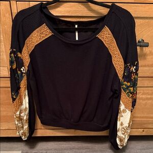 Black knit  with Floral Patchwork Sleeves